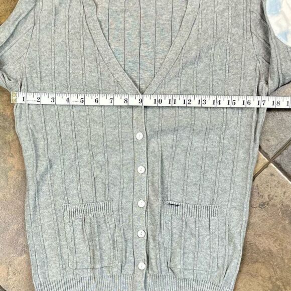 Bonage Gray Half Button Up Front Pockets Cardigan Sweater - Picture 8 of 9